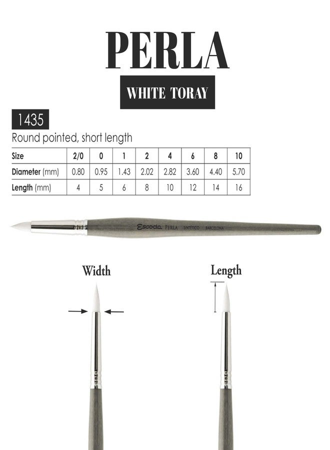 Escoda Perla Series 1435 Artist Watercolor & Acrylic Short Handle Paint Brush, Synthetic White Filament, Short Round, Size 4 - Image 3